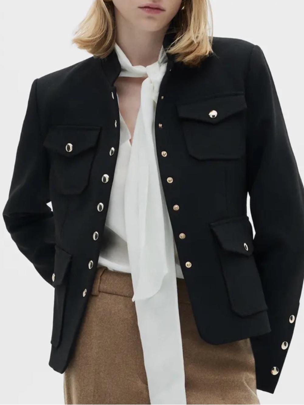 Mango Mandarin Collar Snap Front Jacket